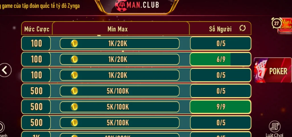 Nắm rõ cách chơi Poker Manclub cơ bản cho người mới